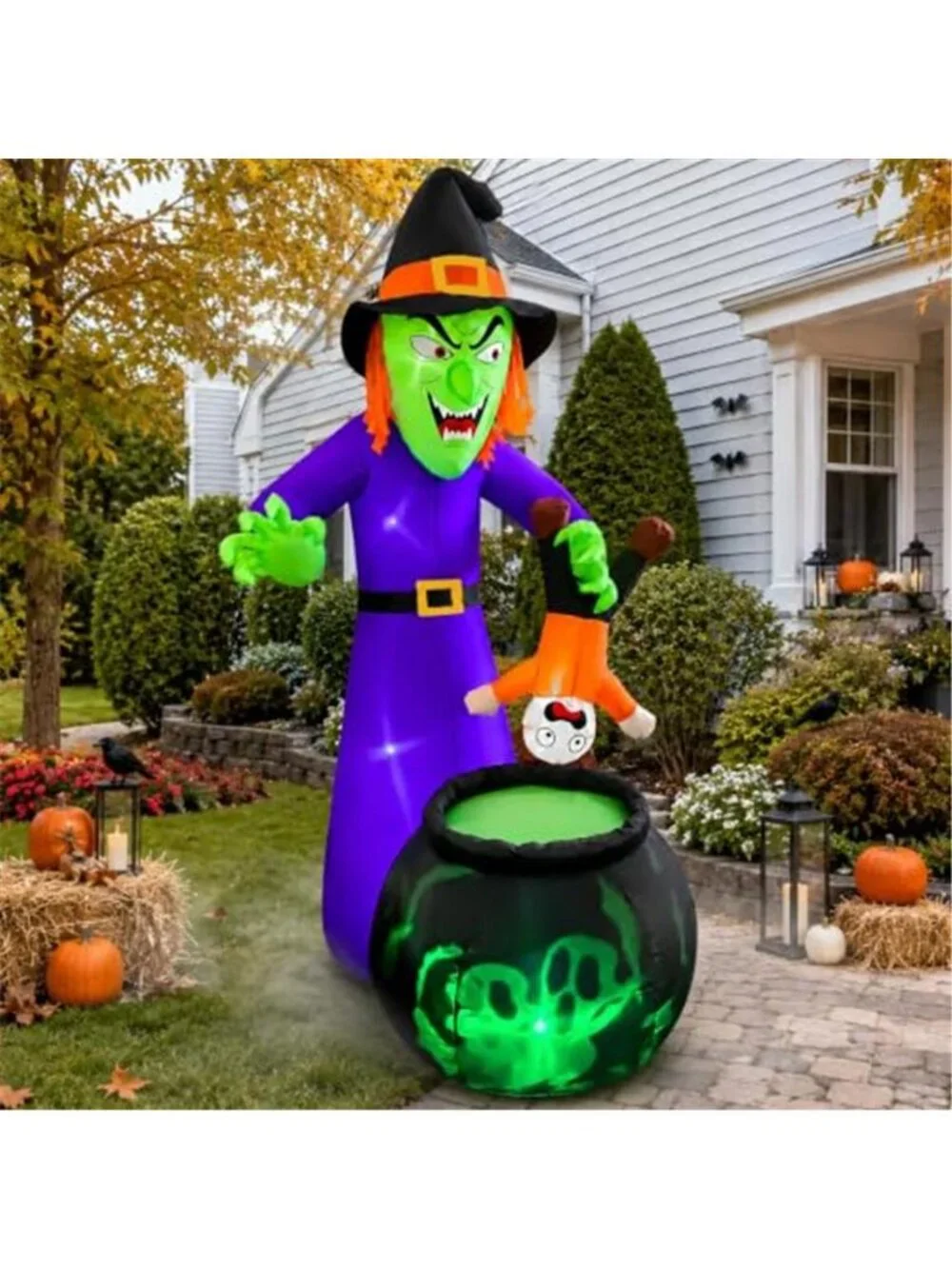 SEASONBLOW 6 FT Halloween Inflatables Witch with Child Outdoor Decorations